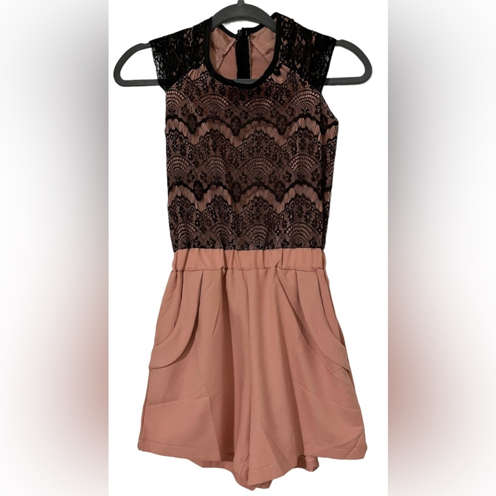 Lace Black and Pink Romper with Pockets Size 2-4